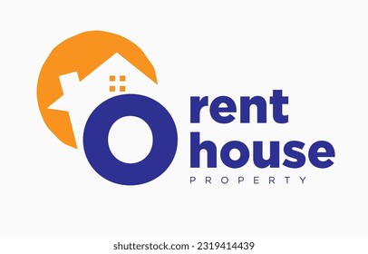 letter O house and sun vector design element for real estate logo or realty exhibition