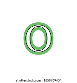 Buchstabe O Symbol mit schwarzer Grenze in grüner Silhouette, ökologisch nachhaltiger Stil