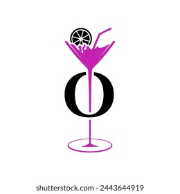 letter O initial with bar cocktail and wine logo design vector template