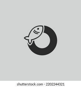 Letter O Initial Fish Logo Design Vector, Flat Style Fish logo design template, Fishing vector logo, O Letter Fishing Fish Logo