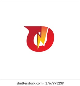 Buchstabe O Vorlage für das erste Logo einzeln auf weißem Hintergrund. Hot Alphabet mit Thunder Logo Konzept. Roter Maron, Gelbes Orangengradationsthema.