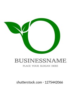 Letter O Initial natural vector logo template. Design with leaf and green color.