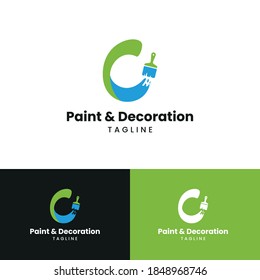 Letter O Initial with paint brush icon for paint and decoration business logo concept vector template