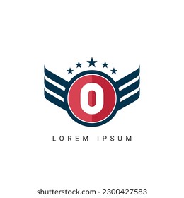 Letter O initial shield with wings logo design