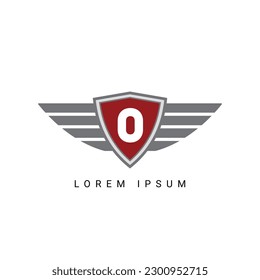 Letter O initial shield with wings logo design