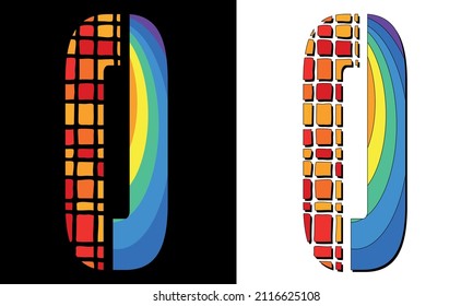Letter O. Isolate symbol or icon or logo made up of different elements in different colors. Creative Letter O for ABC icons, logos, software, education or erudition, app interface, kids game