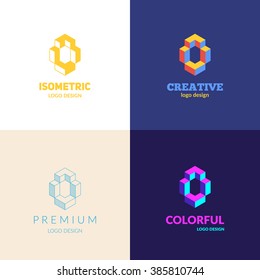 Letter "O" isometric logo set.