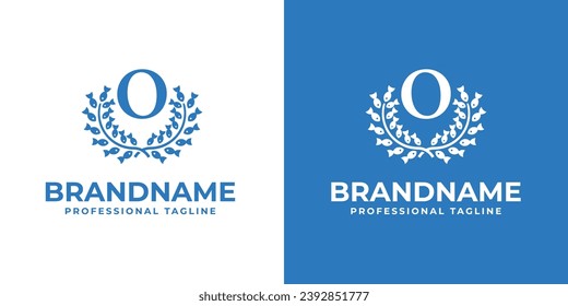Letter O Laurel Fish Logo, suitable for business related to Fish and Laurel with O initial