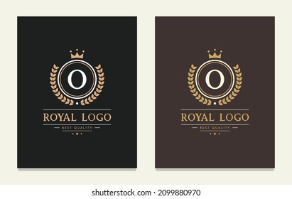 Letter O laurel wreath monogram template. Beautiful crown logo for Royalty, business card, Boutique, Hotel, Heraldic, Cafe, Restaurant, Web design, Jewelry. Elegant vector emblem illustration.