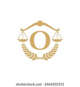 Letter O, Laurel Wreath and Scale of Justice logo 001