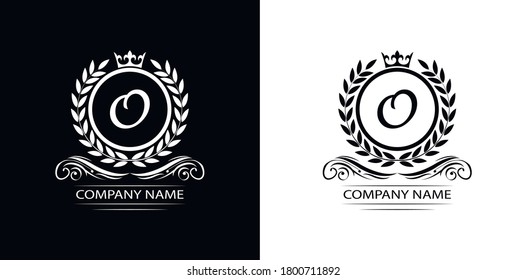 Letter O laurel wreath template logo Luxury letter with crown. Monogram alphabet . Beautiful royal initials letter.	 