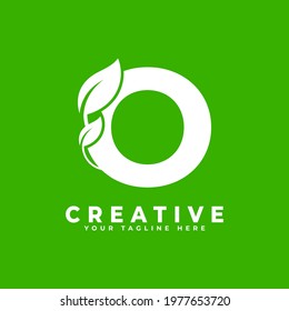 Letter O with Leaf Logo Design Element on Green Background. Usable for Business, Science, Healthcare, Medical and Nature Logos
