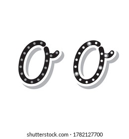 Letter O with light bulbs, on and off neon font