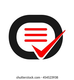 letter O and list check mark symbol.