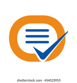 letter O and list check mark symbol. 