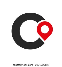 Letter O Location Logo Design Sign. Location Icon Concept With Alphabet For Road Direction Symbol Vector Template