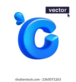 Letter O logo 3D render in cartoon cubic style made of blue clear water and dew drops. Eco-friendly vector illustration. Impossible isometric shapes. Perfect for nature banner, healthy filter labels.