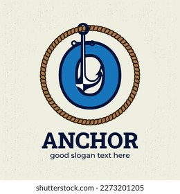 Letter O Logo mit Anker-Logo-Design-Vorlage, nautisches Logo-Konzept, Vintage-Stil.