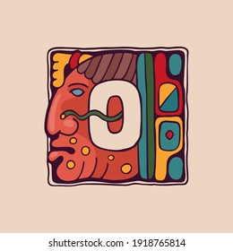 Letter O logo in Aztec, Mayan or Incas style. Native American symbol with warrior or god face. Perfect for ethnic labels, sport emblem, tattoo design and tribal identity, etc.