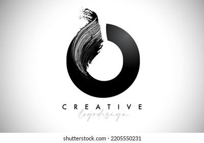 Letter O Logo Brush Stroke with Artistic Watercolor Paint Brush Icon Vector Design. Modern Elegant Minimalist Stroke Letter O Shape Symbol with Paint Style Swoosh. 