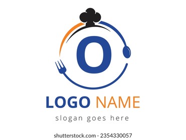 Letter O Logo With Chef Hat, Spoon And Fork For Restaurant Logo. Modern vector logo for café, restaurant, cooking business, and company identity