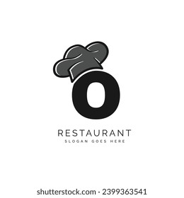 Letter O logo with chef's hat for a restaurant. Alphabet O Concept Design Food Business Logotype vector illustration