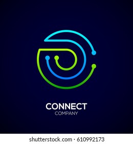 Letter O logo, Circle shape symbol, green and blue color, Technology and digital abstract dot connection