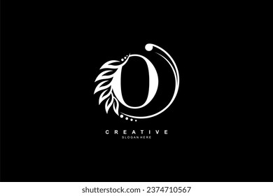letter O logo with circular ornaments of leaves, flowers and feathers. monogram typography letter O. flourish logo. suitable for business, company, beauty, boutique, brand, nature, etc