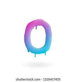 Letter O logo. Colored paint character with drips. Dripping liquid symbol. Isolated art concept vector.