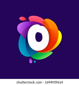 Letter O logo at colorful multicolor gradient splash. Perfect font for media labels, nightlife print, cartoon posters etc.