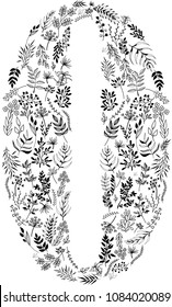 Letter 'O' logo created out of hand drawn floral elements. Poster, greeting card, invitation, banner template