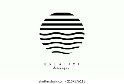 Letter O logo design with black straight and zig zag lines. Vector illustration with wavy lines.