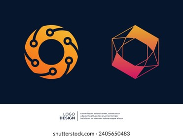 Letter O logo design collection. Abstract symbol for digital technology.