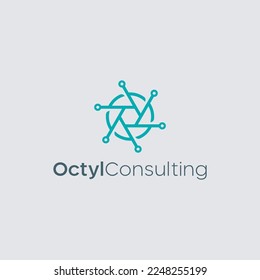 Letter O logo design combine with dot, connection, molecule, connection concept.
