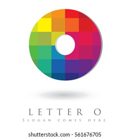 Letter O Logo Design Concept In Rainbow Mosaic Pattern Fill 