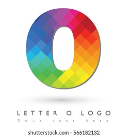 Letter O Logo Design Concept in Rainbow Mosaic Pattern Fill and White Background