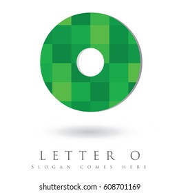 Letter O Logo Design Concept in Green Mosaic Pattern Fill