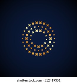 Diseño del logotipo de la letra O con la forma de la chispa de los puntos para la identidad Corporativa de la compañía del negocio