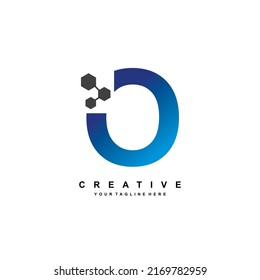 Letter O logo design with elegant and luxurious style. Blue Geometric Shape with Hexagon Pixel Points. suitable for Business Logo, Technology, company. Logo Template Elements. initial O letter logo.