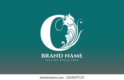 letter O logo design with flowers, leaves and feathers in a beautiful and elegant style.