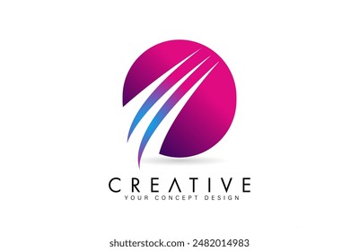 Letter O o Logo Design in purple blue colors with negative space Swooshes and creative font cut Vector Illustration.