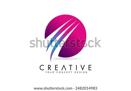 Letter O o Logo Design in purple blue colors with negative space Swooshes and creative font cut Vector Illustration.