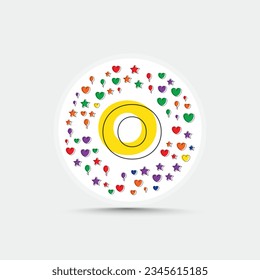 Plantilla de diseño de carta o logotipo con estrella de corazón de amor colorida y vector de globo