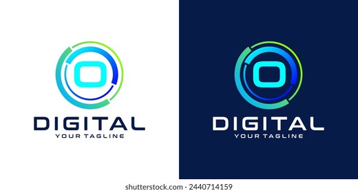 letter O logo design template technology, modern circle logo digital, technology, connection, data, media, circle line