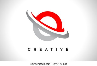 Letter O Logo. O Letter Design Vector with Red Gray Swash VectorIllustration. 