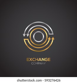 Letter O logo, Exchange money, Economy finance, Arrow, Gold and Silver premium color