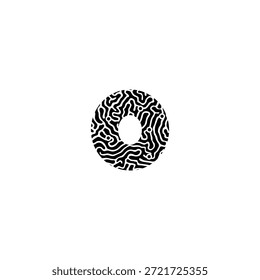Letra O logotipo formado por linhas de circuito e pontos. Design vetorial representando inteligência artificial, redes neurais, conectividade e tecnologia ética