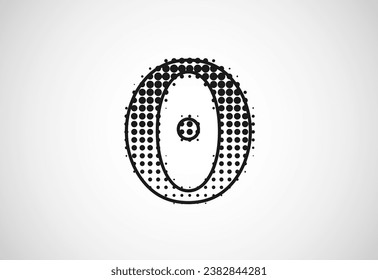 Letter O logo in halftone dots style, Dotted shape logotype vector design.