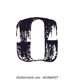 Letter O logo hand drawn with dry brush. Manual tracing with clean lines. Not auto trace. Vector grunge style design elements for T-shirt, label, badge, card or poster.