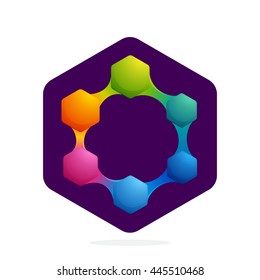 Letter O logo with Hexagon and lines. Bright color vector design for your science, biology, physics, chemistry company. Icon for banner, presentation, web page, app icon, card, labels or posters.
